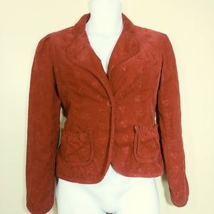 Coronel Tapiocca Red Corduroy Embroidered Blazer M